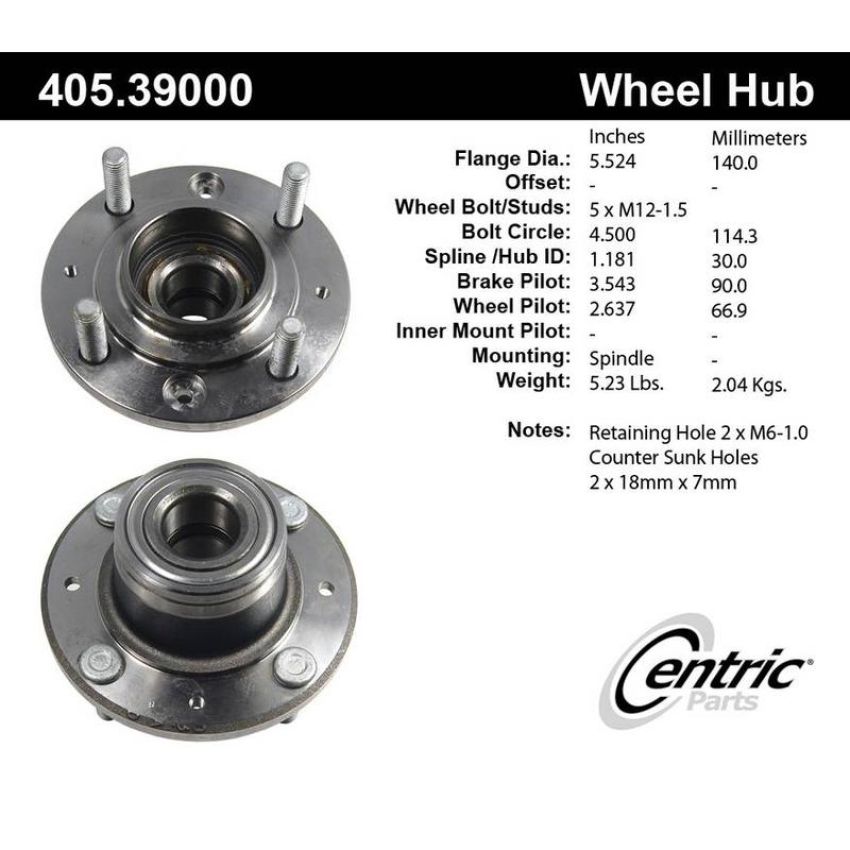 CENTRIC PARTS 405.39000 Centric Premium Hub and Bearing Assembly