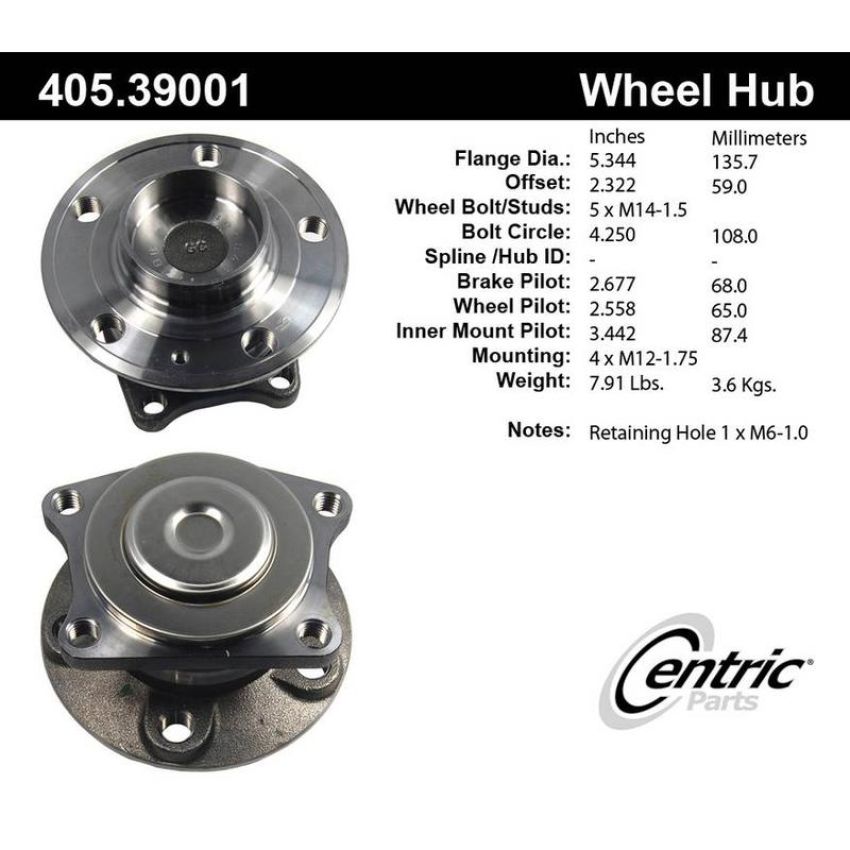 CENTRIC PARTS 405.39001 Centric Premium Hub and Bearing Assembly