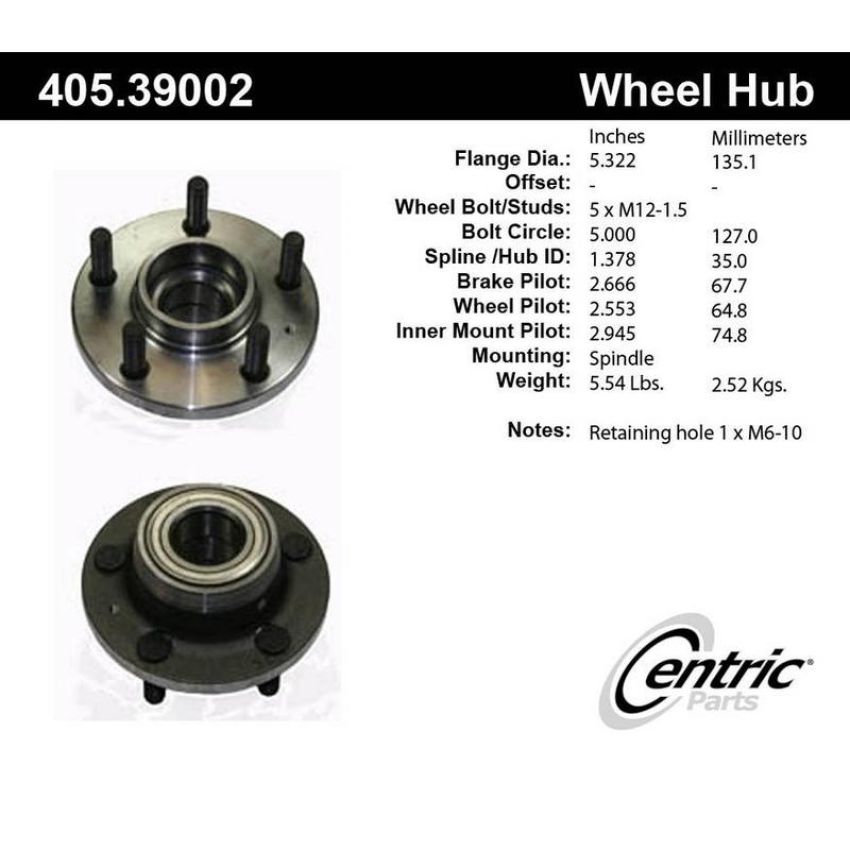CENTRIC PARTS 405.39002 Centric Premium Hub and Bearing Assembly