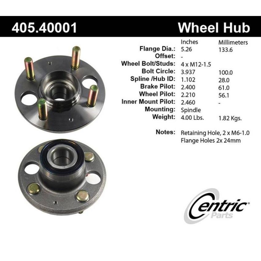 CENTRIC PARTS 405.40001 Centric Premium Hub and Bearing Assembly