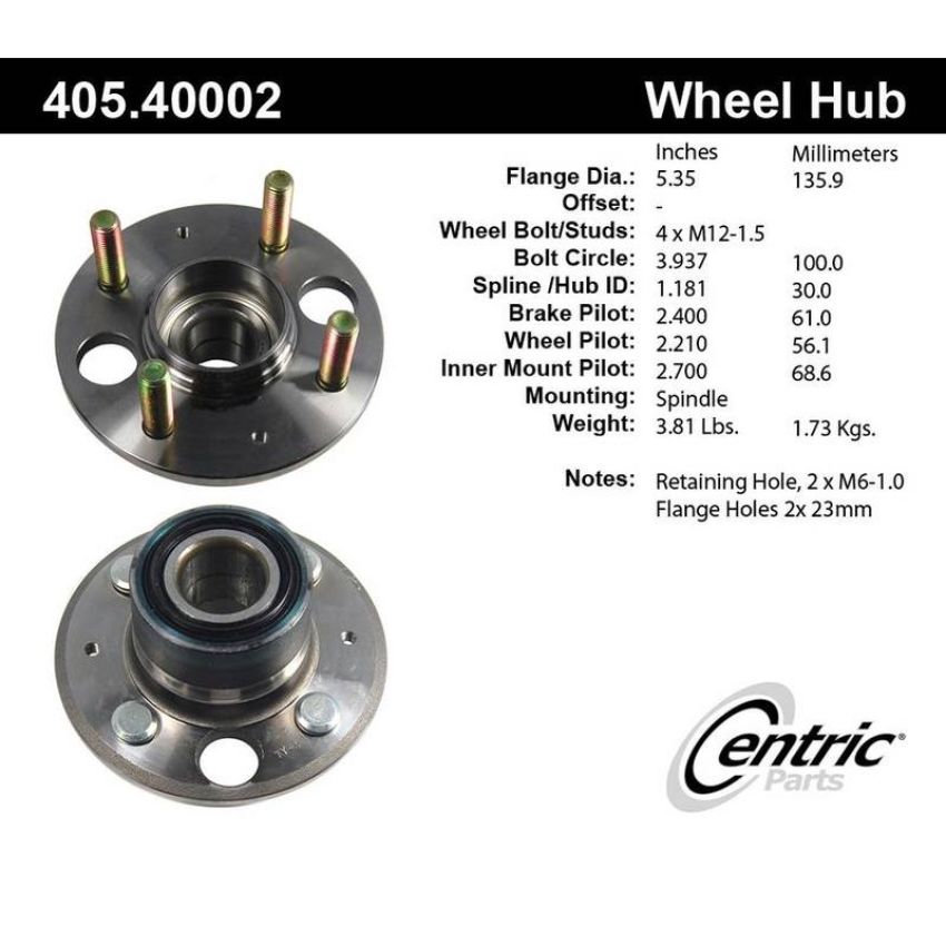 CENTRIC PARTS 405.40002 Centric Premium Hub and Bearing Assembly