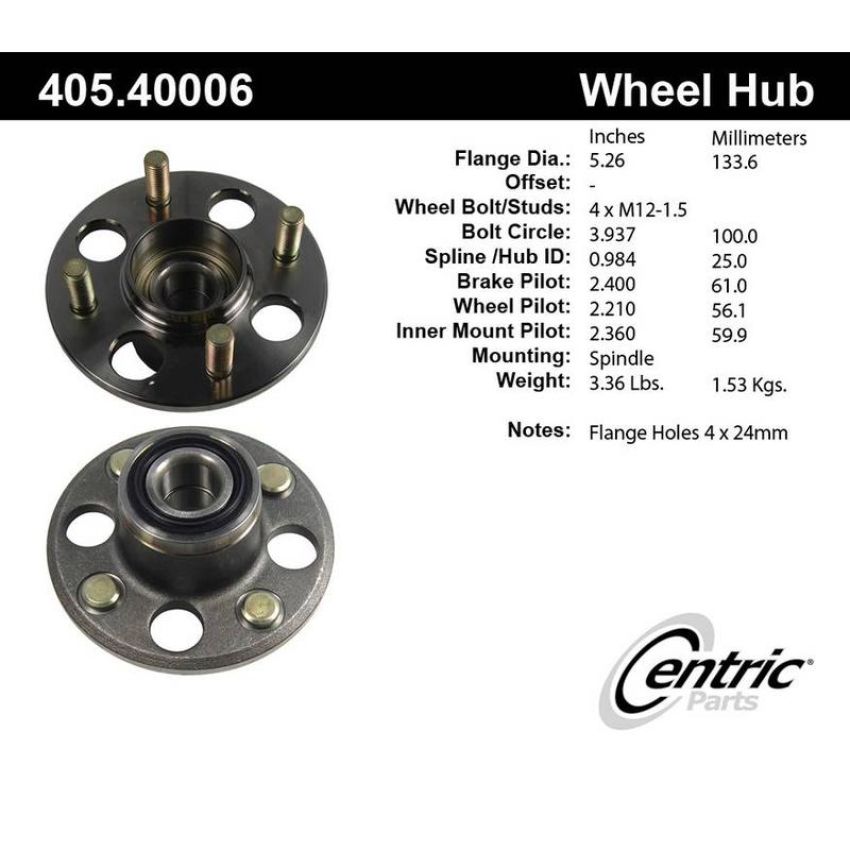 CENTRIC PARTS 405.40006 Centric Premium Hub and Bearing Assembly