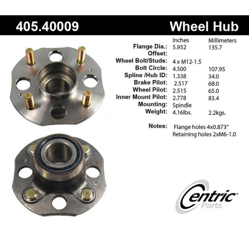 CENTRIC PARTS 405.40009 Centric Premium Hub and Bearing Assembly