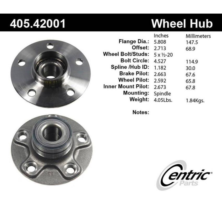 CENTRIC PARTS 405.42001 Centric Premium Hub and Bearing Assembly