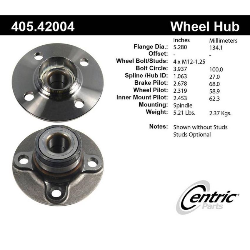 CENTRIC PARTS 405.42004 Centric Premium Hub and Bearing Assembly