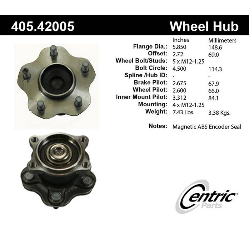 CENTRIC PARTS 405.42005 Centric Premium Hub and Bearing Assembly; With ABS