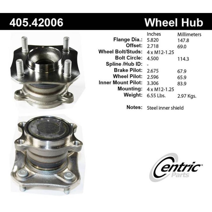 CENTRIC PARTS 405.42006 Centric Premium Hub and Bearing Assembly