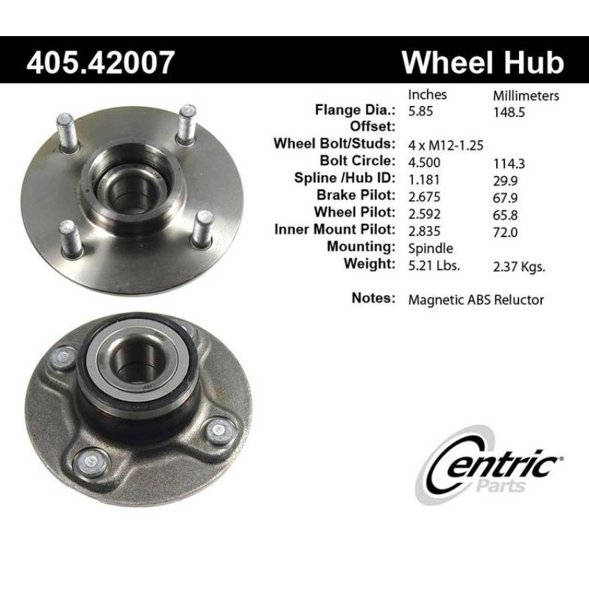CENTRIC PARTS 405.42007 Centric Premium Hub and Bearing Assembly; With ABS