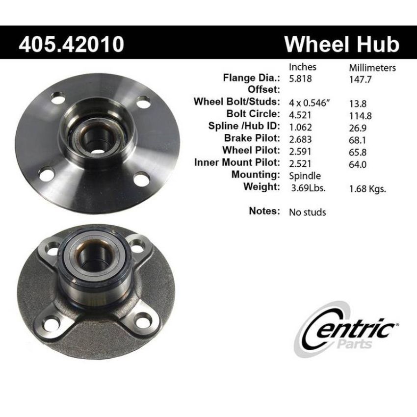 CENTRIC PARTS 405.42010 Centric Premium Hub and Bearing Assembly