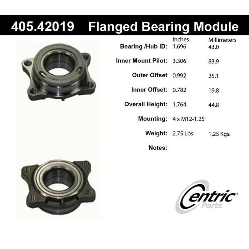 CENTRIC PARTS 405.42019 Centric Premium Flanged Wheel Bearing Module