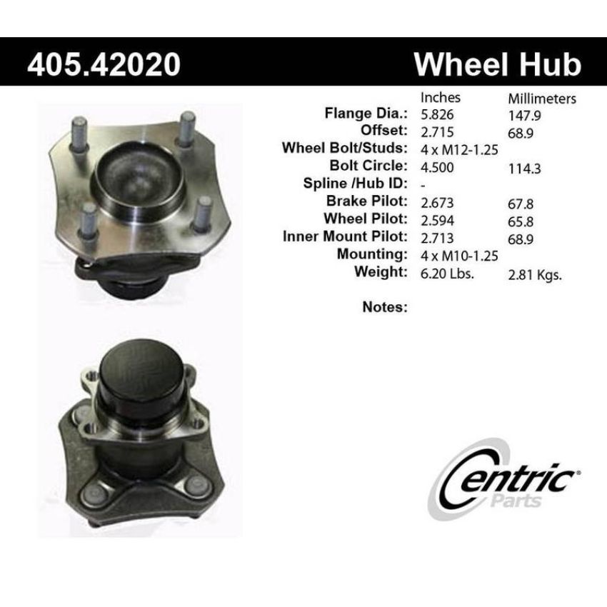 CENTRIC PARTS 405.42020 Centric Premium Hub and Bearing Assembly