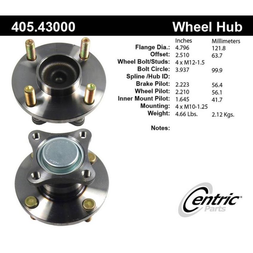 CENTRIC PARTS 405.43000 Centric Premium Hub and Bearing Assembly