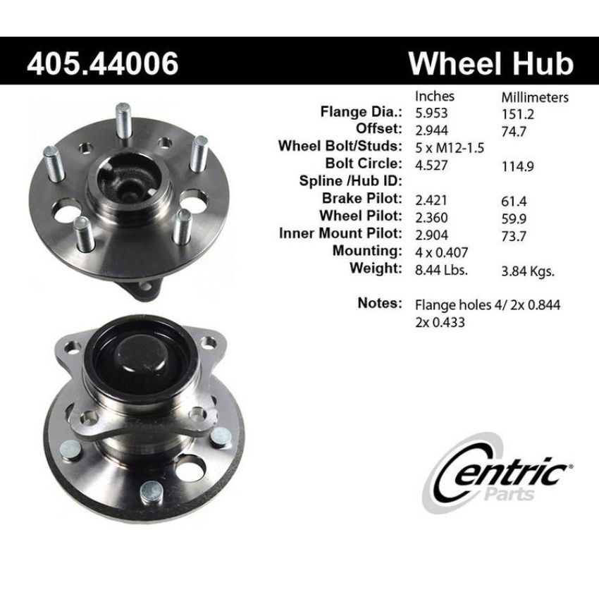 CENTRIC PARTS 405.44006 Centric Premium Hub and Bearing Assembly