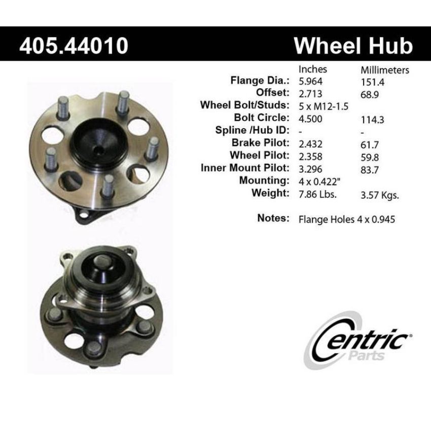 CENTRIC PARTS 405.44010 Centric Premium Hub and Bearing Assembly