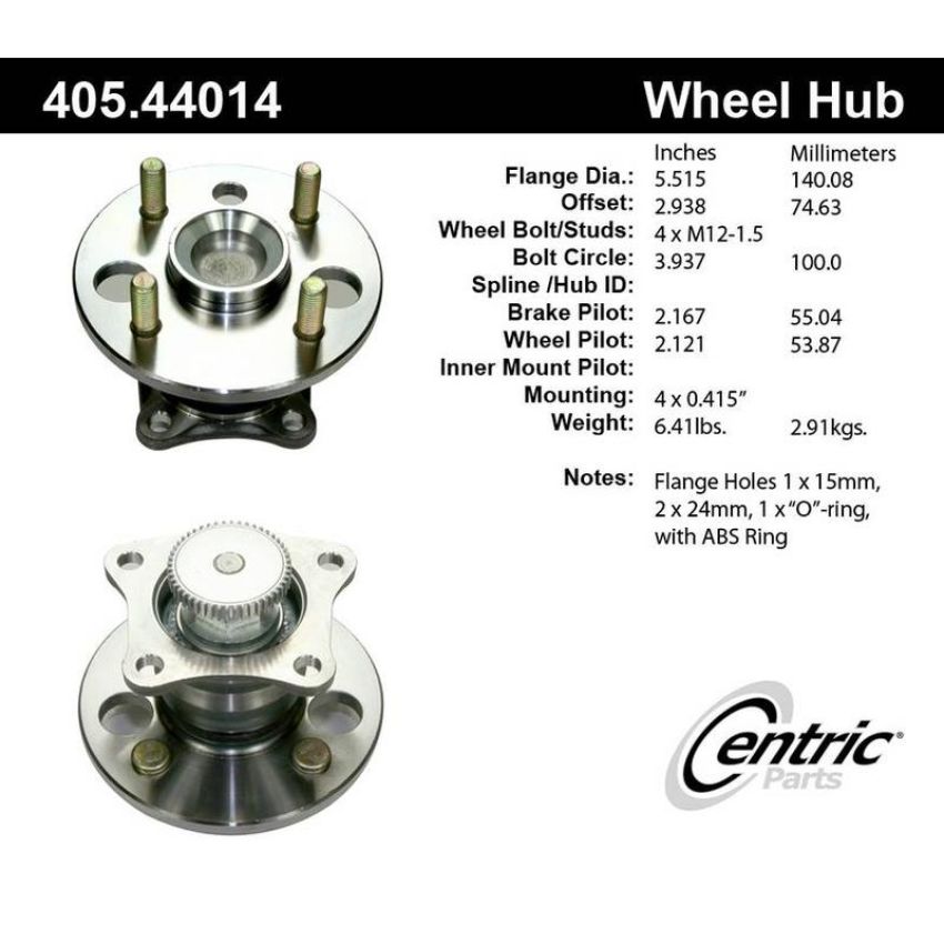 CENTRIC PARTS 405.44014 Centric Premium Hub and Bearing Assembly; With ABS Tone Ring