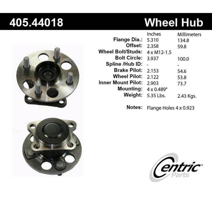 CENTRIC PARTS 405.44018 Centric Premium Hub and Bearing Assembly