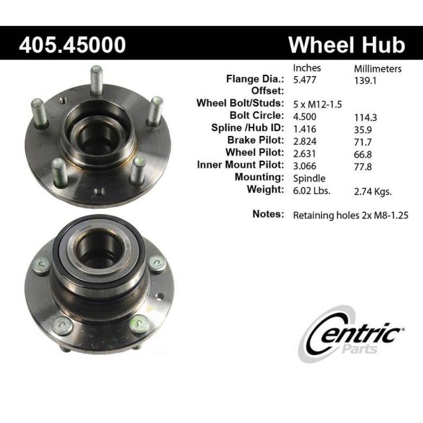 CENTRIC PARTS 405.45000 Centric Premium Hub and Bearing Assembly