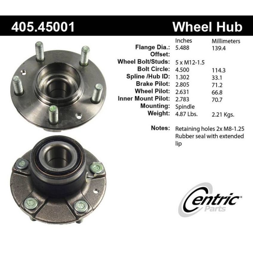 CENTRIC PARTS 405.45001 Centric Premium Hub and Bearing Assembly