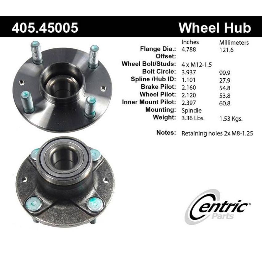 CENTRIC PARTS 405.45005 Centric Premium Hub and Bearing Assembly