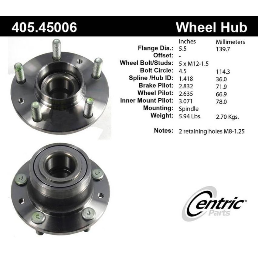 CENTRIC PARTS 405.45006 Centric Premium Hub and Bearing Assembly