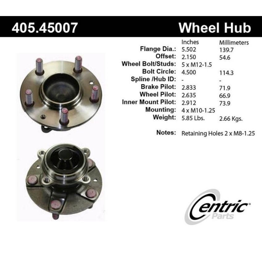 CENTRIC PARTS 405.45007 Centric Premium Hub and Bearing Assembly