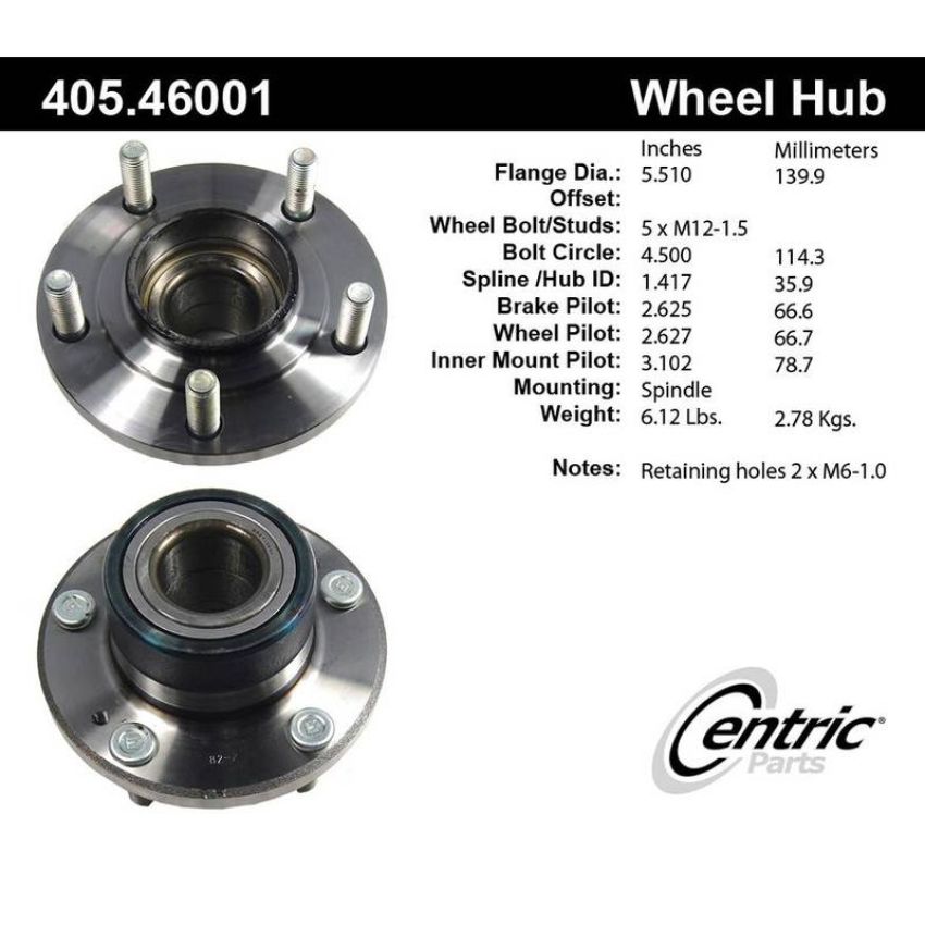 CENTRIC PARTS 405.46001 Centric Premium Hub and Bearing Assembly