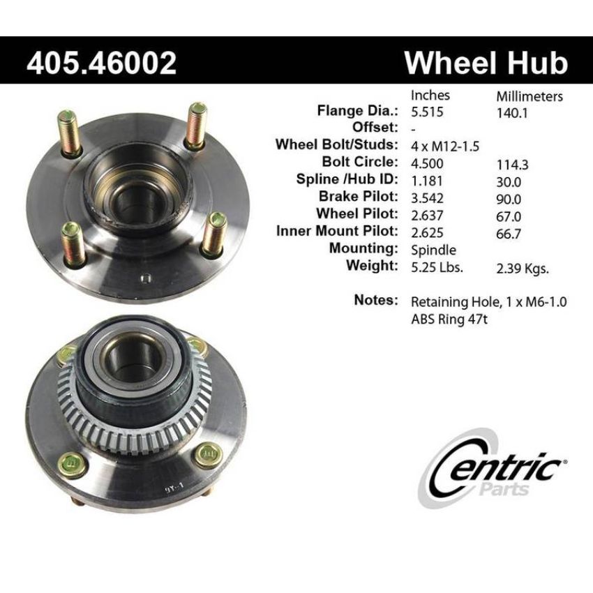 CENTRIC PARTS 405.46002 Centric Premium Hub and Bearing Assembly
