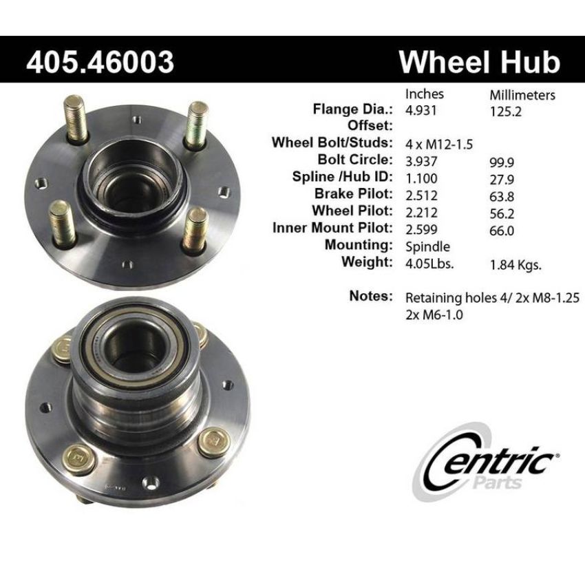 CENTRIC PARTS 405.46003 Centric Premium Hub and Bearing Assembly