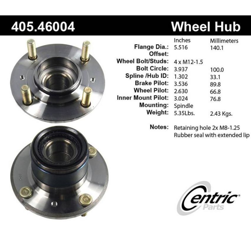 CENTRIC PARTS 405.46004 Centric Premium Hub and Bearing Assembly