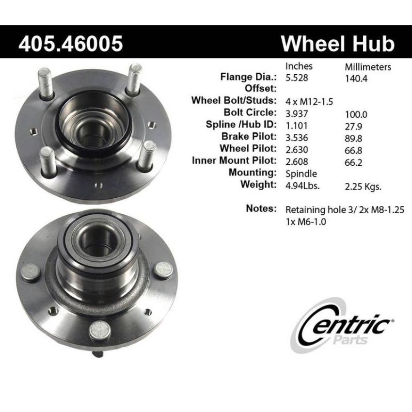 CENTRIC PARTS 405.46005 Centric Premium Hub and Bearing Assembly