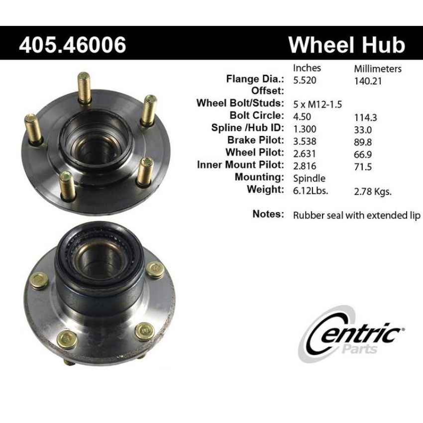 CENTRIC PARTS 405.46006 Centric Premium Hub and Bearing Assembly