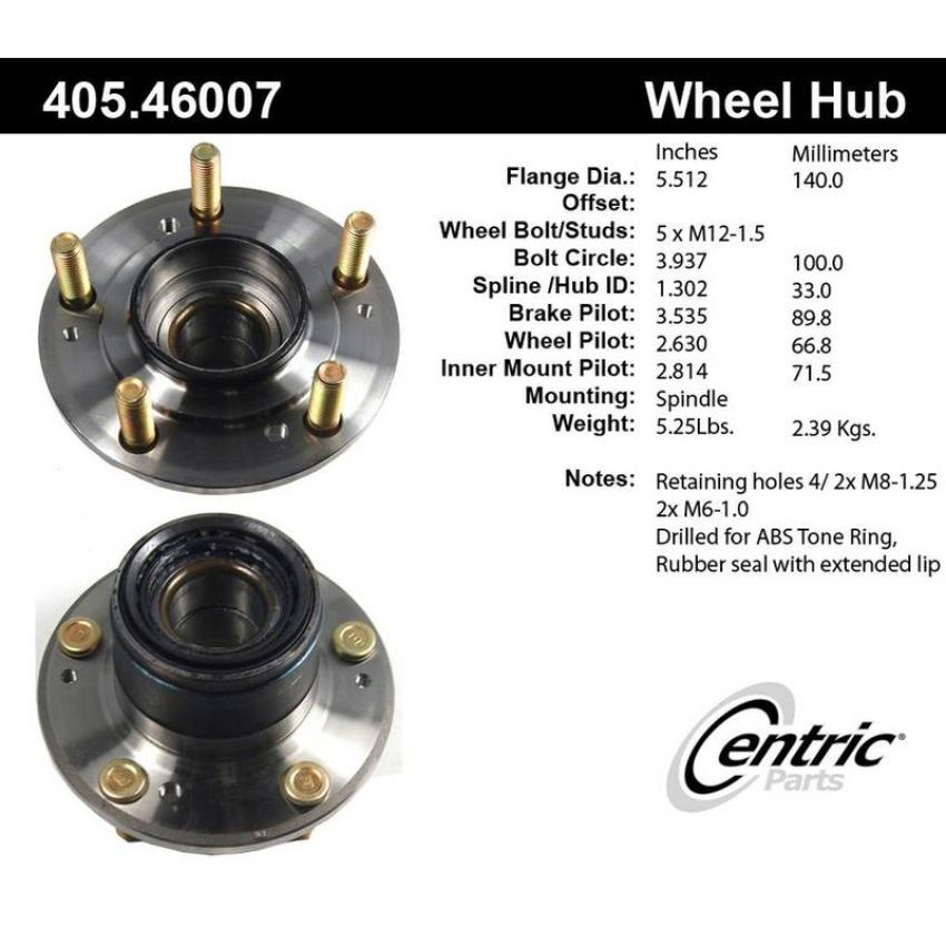 CENTRIC PARTS 405.46007 Centric Premium Hub and Bearing Assembly