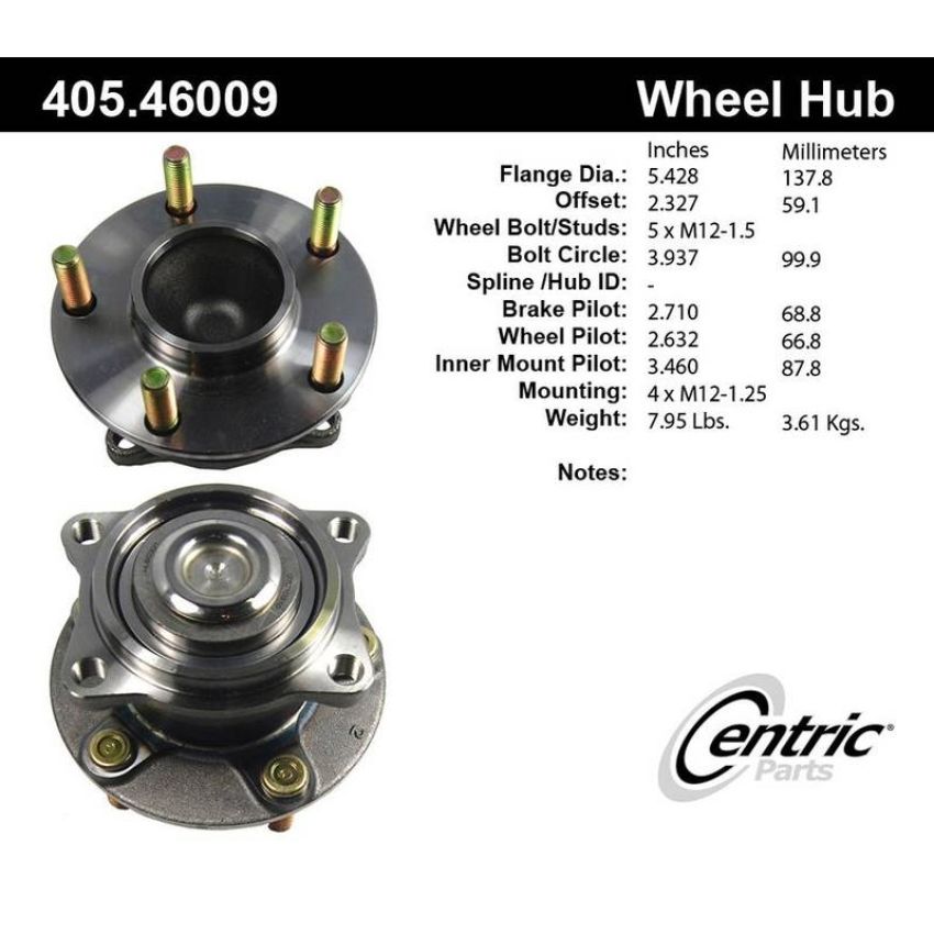 CENTRIC PARTS 405.46009 Centric Premium Hub and Bearing Assembly