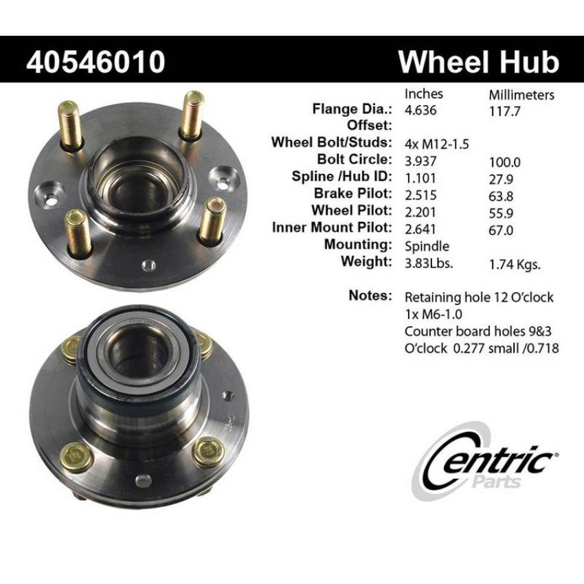 CENTRIC PARTS 405.46010 Centric Premium Hub and Bearing Assembly