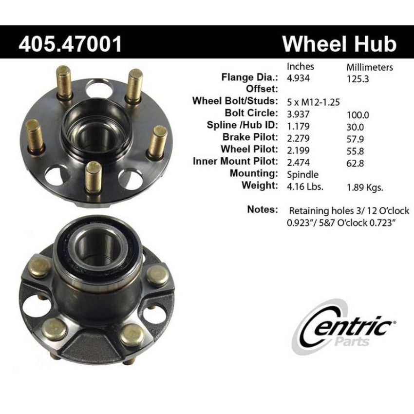 CENTRIC PARTS 405.47001 Centric Premium Hub and Bearing Assembly