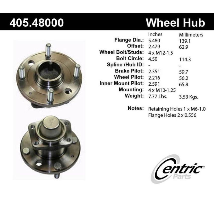 CENTRIC PARTS 405.48000 Centric Wheel Bearing and Hub Assembly