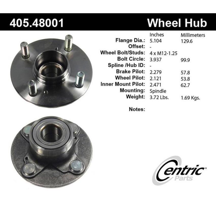 CENTRIC PARTS 405.48001 Centric Premium Hub and Bearing Assembly