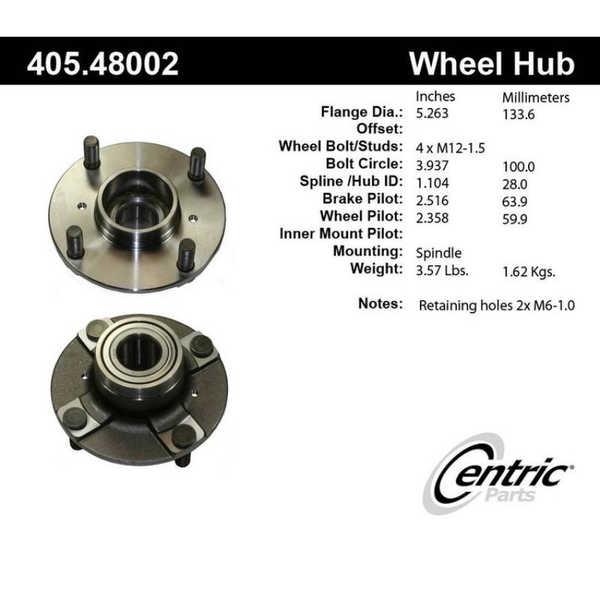 CENTRIC PARTS 405.48002 Centric Premium Hub and Bearing Assembly