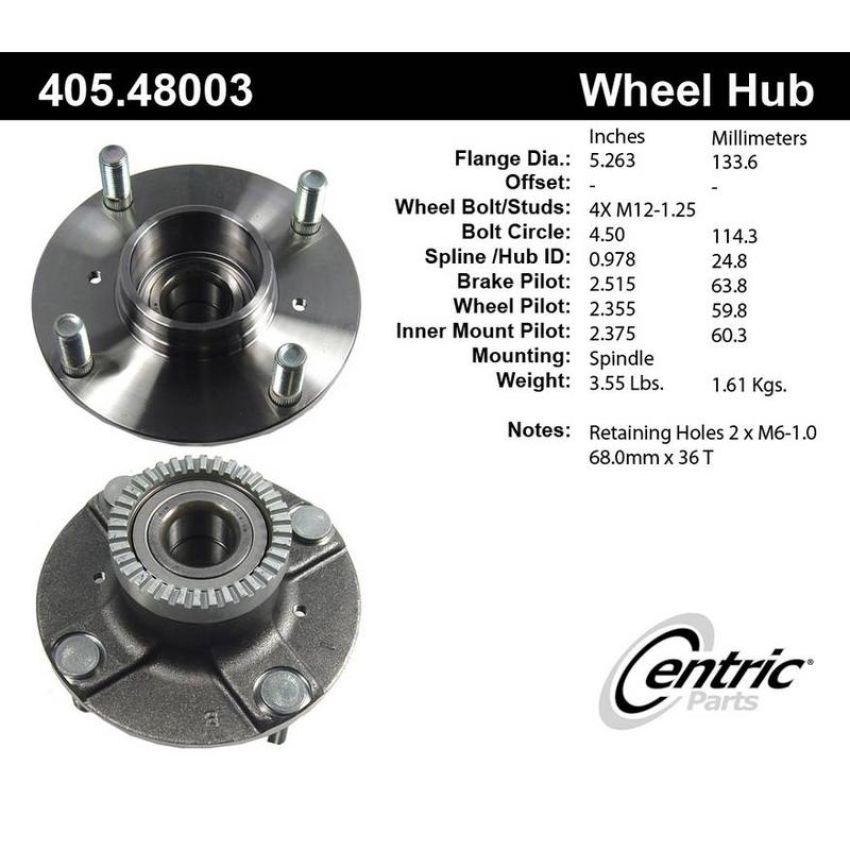 CENTRIC PARTS 405.48003 Centric Premium Hub and Bearing Assembly