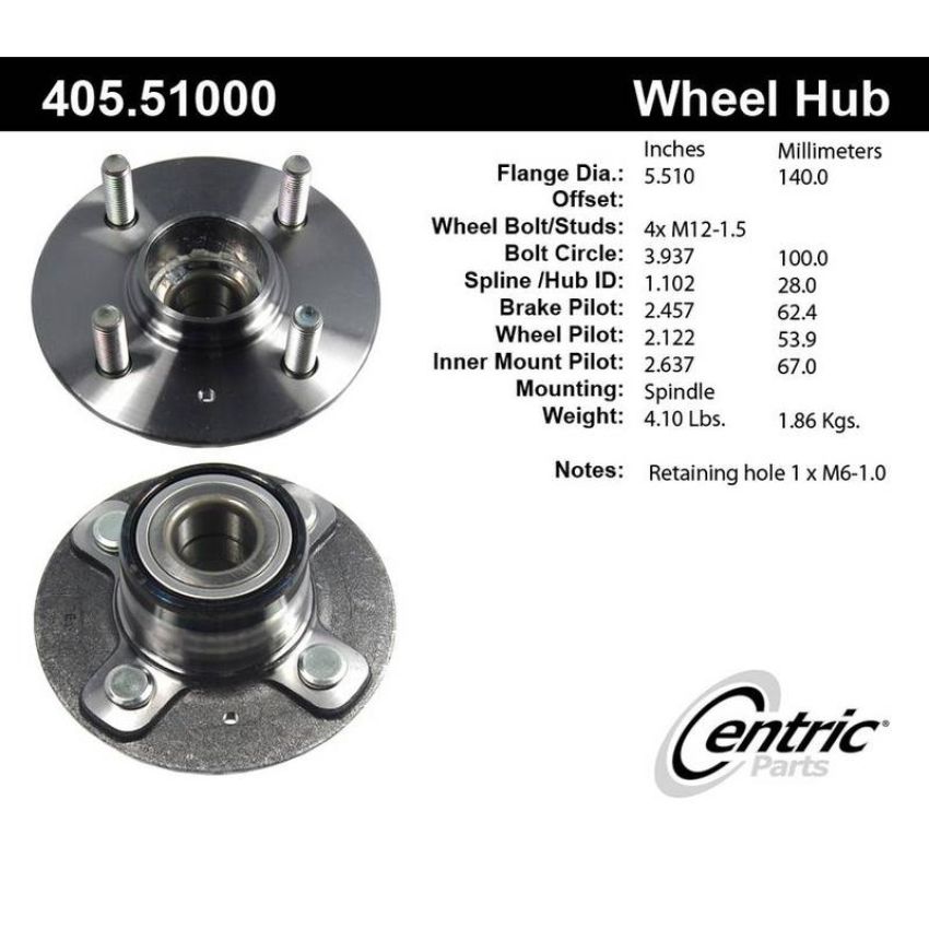 CENTRIC PARTS 405.51000 Centric Premium Hub and Bearing Assembly