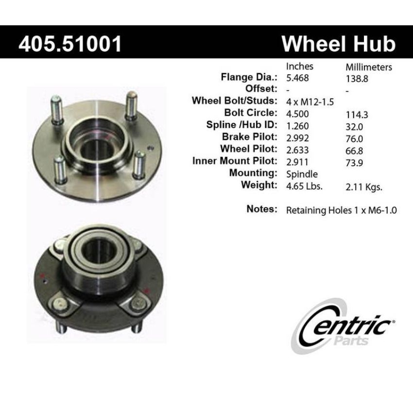 CENTRIC PARTS 405.51001 Centric Premium Hub and Bearing Assembly