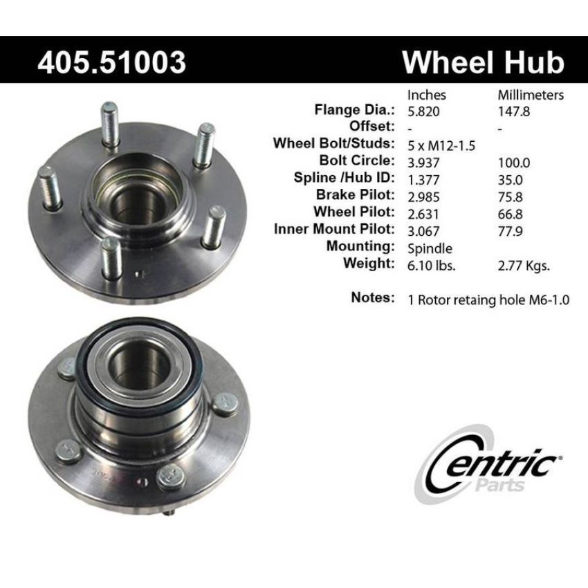 CENTRIC PARTS 405.51003 Centric Premium Hub and Bearing Assembly