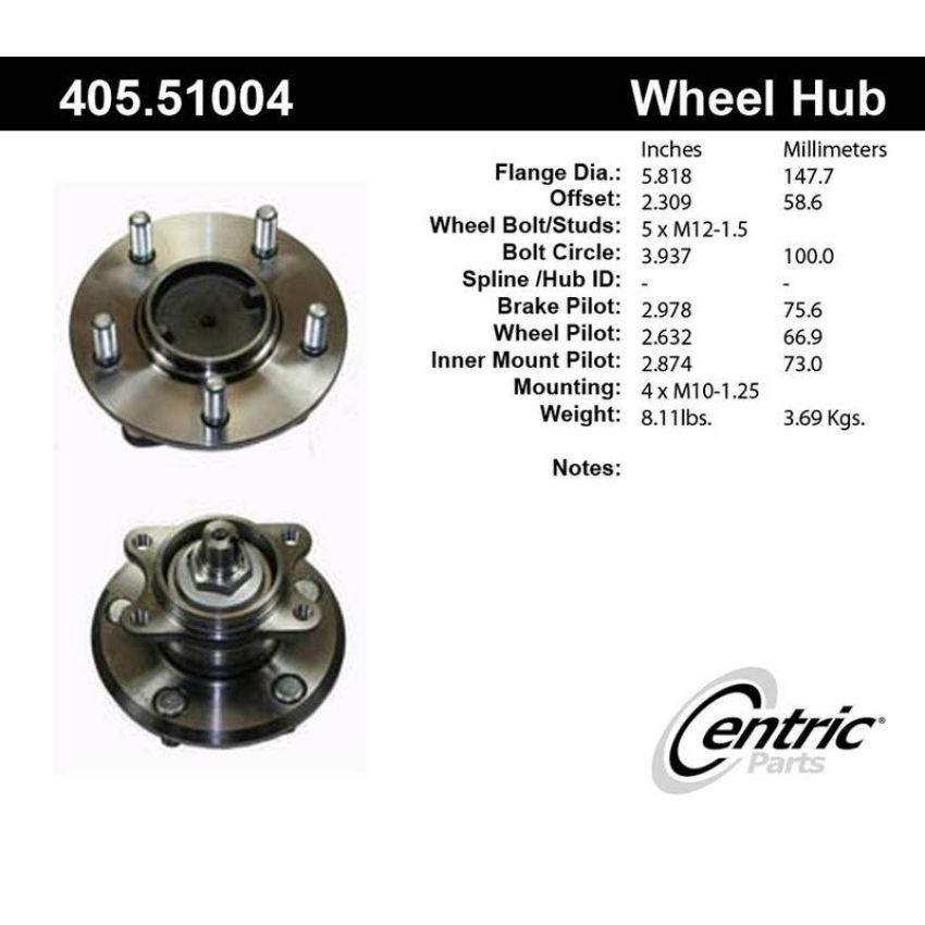 CENTRIC PARTS 405.51004 Centric Premium Hub and Bearing Assembly