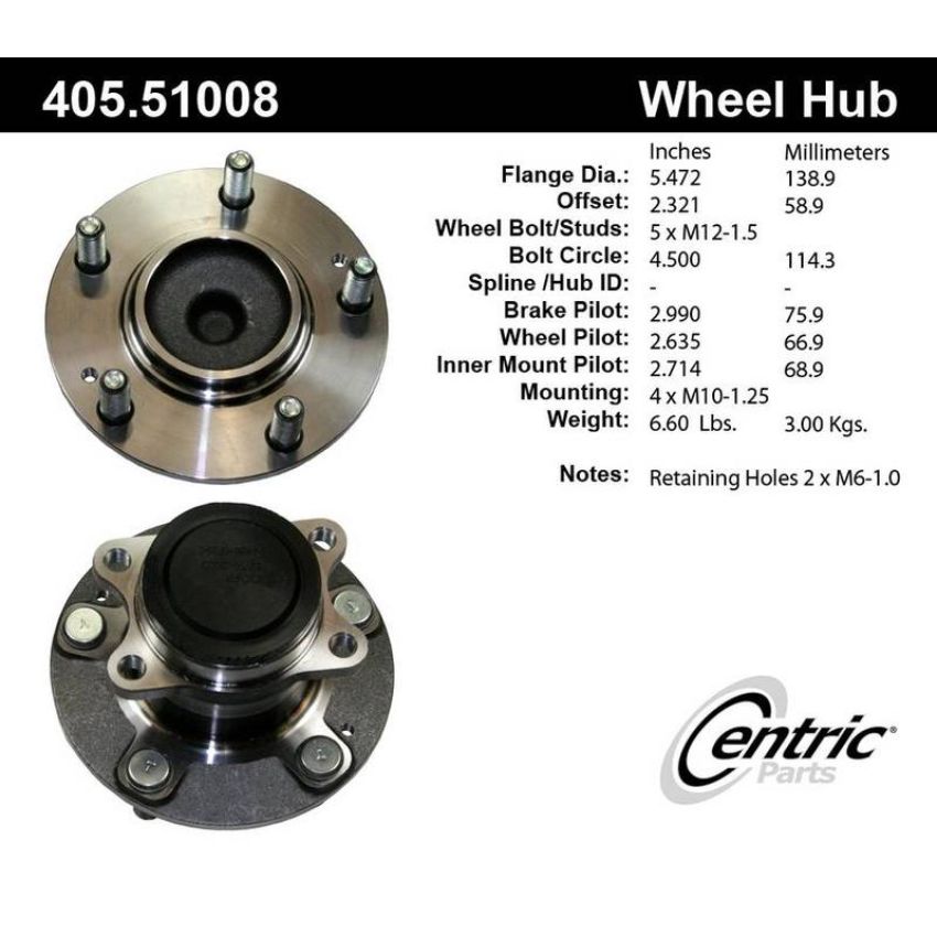 CENTRIC PARTS 405.51008 Centric Premium Hub and Bearing Assembly