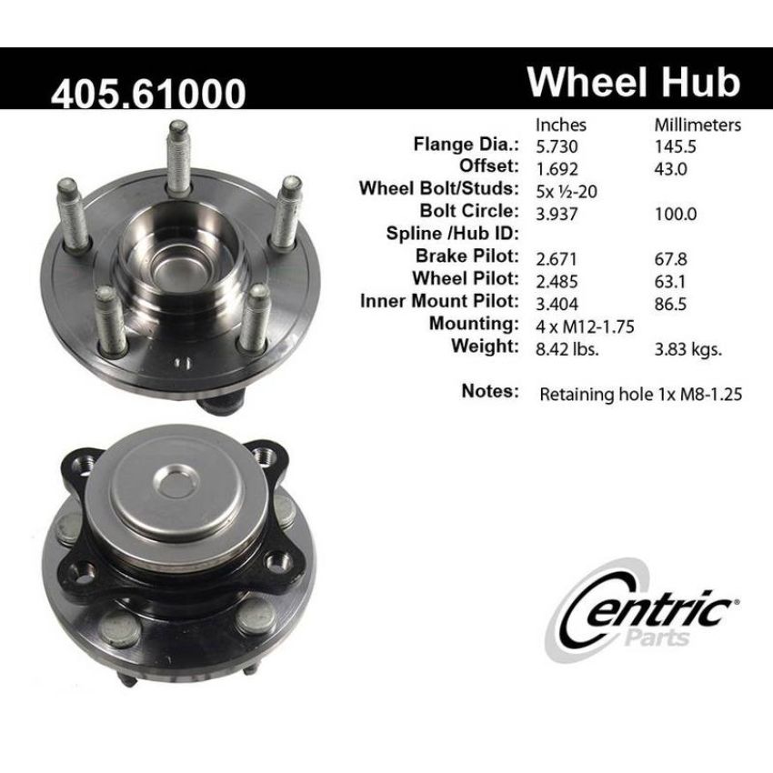 CENTRIC PARTS 405.61000 Centric Premium Hub and Bearing Assembly