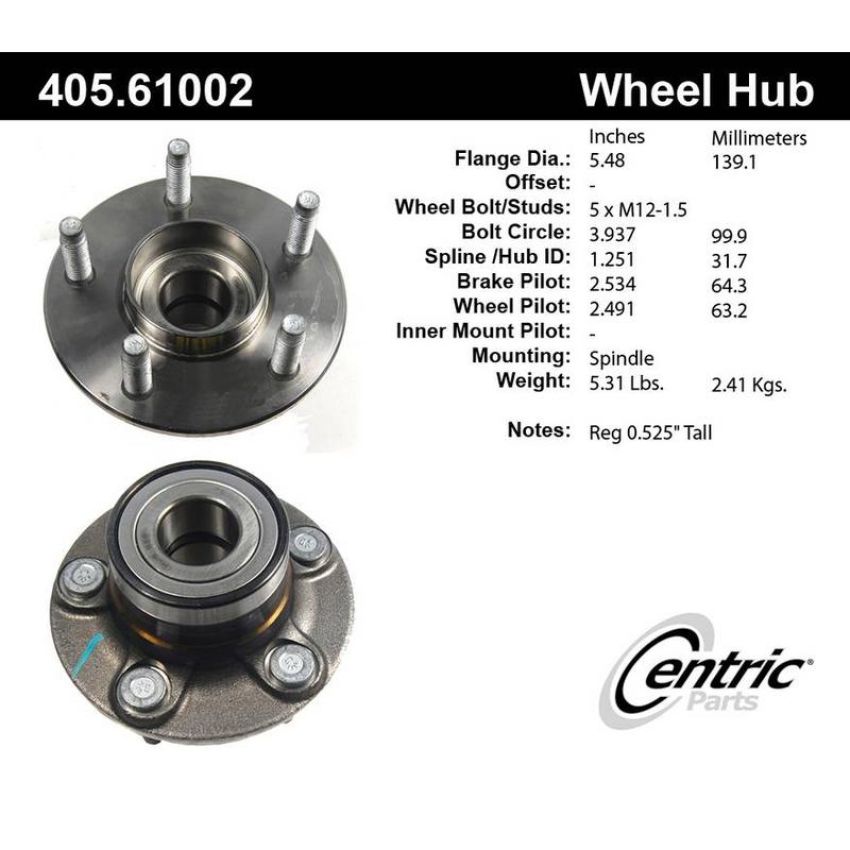 CENTRIC PARTS 405.61002 Centric Premium Hub and Bearing Assembly
