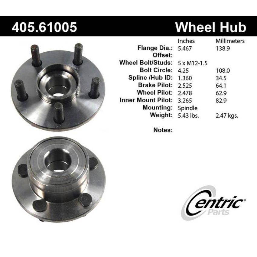 CENTRIC PARTS 405.61005 Centric Premium Hub and Bearing Assembly