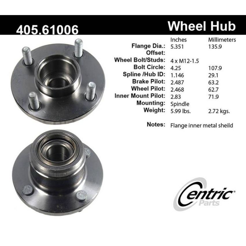 CENTRIC PARTS 405.61006 Centric Premium Hub and Bearing Assembly