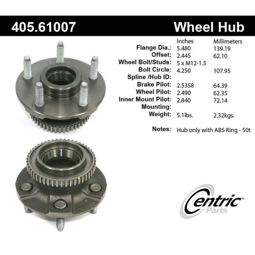 CENTRIC PARTS 405.61007 Centric Premium Hub and Bearing Assembly