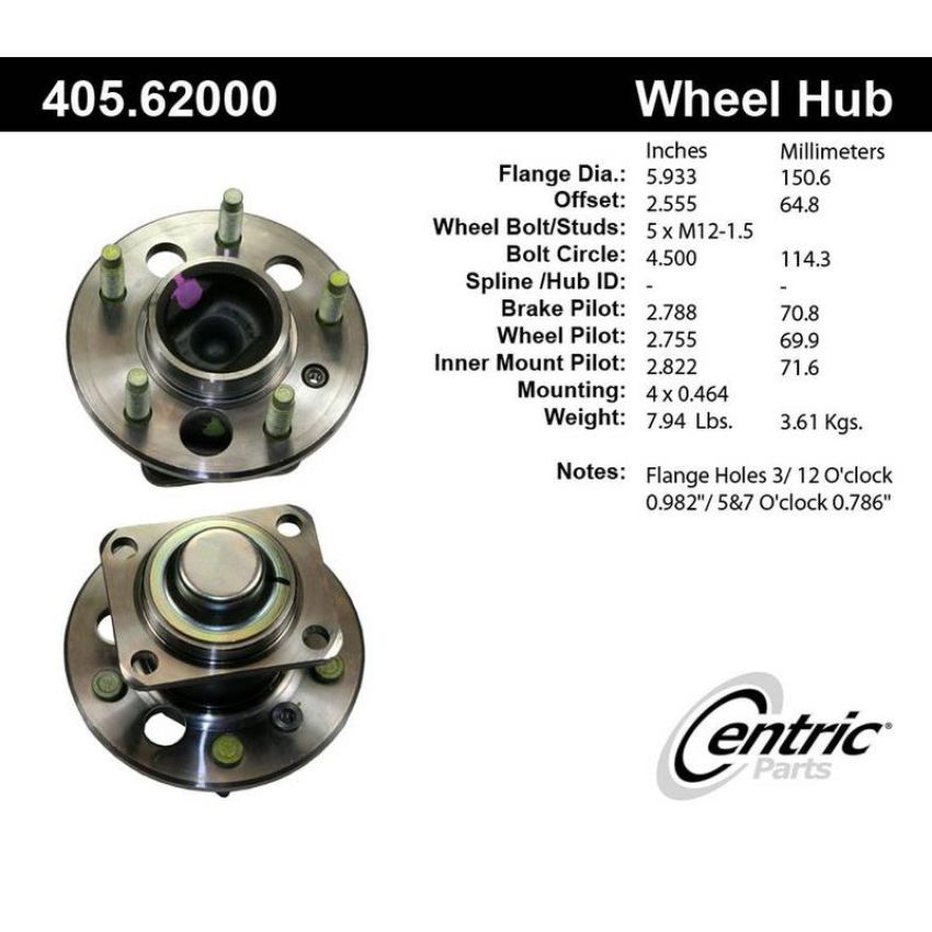 CENTRIC PARTS 405.62000 Centric Premium Hub and Bearing Assembly
